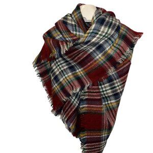 Sylvia Alexander red blue classic fuzzy Fall Plaid Blanket scarf shawl w…